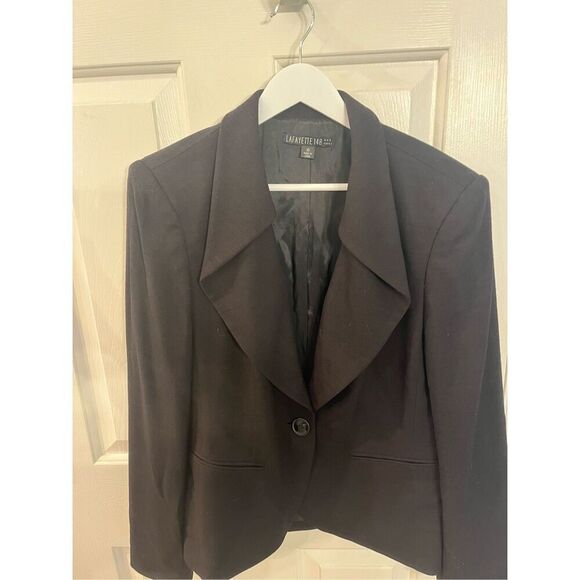 Lafayette 148 Black Wool Blend Blazer Jacket sz 10 EUC - Picture 2 of 9